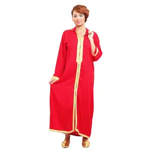 Moroccan Caftans Women Handmade Breathable Hooded Caftan SMALL To MEDIUM Red