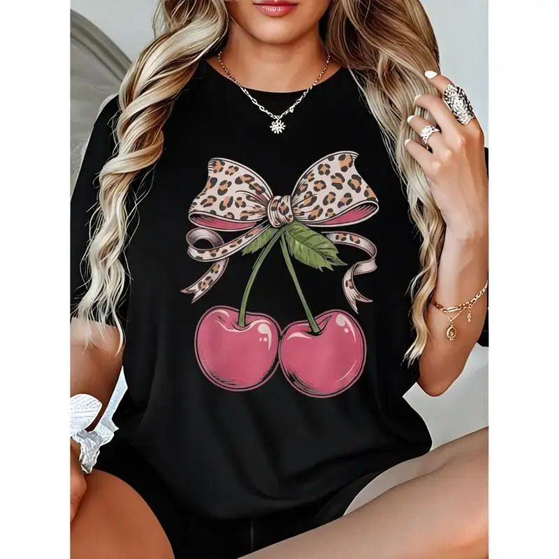 Womens cherrys and lepard thsirt - TikTok Shop