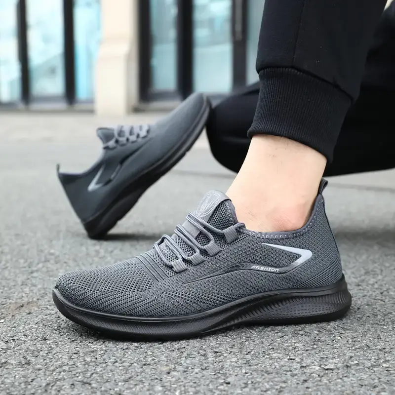 Men's Sports Running Shoes, Breathable Lightweight Knit Mesh Low-Top Lace-Up All-Day Casual Trainers with Cushioned Comfort for Gym Jogging & Daily Wear