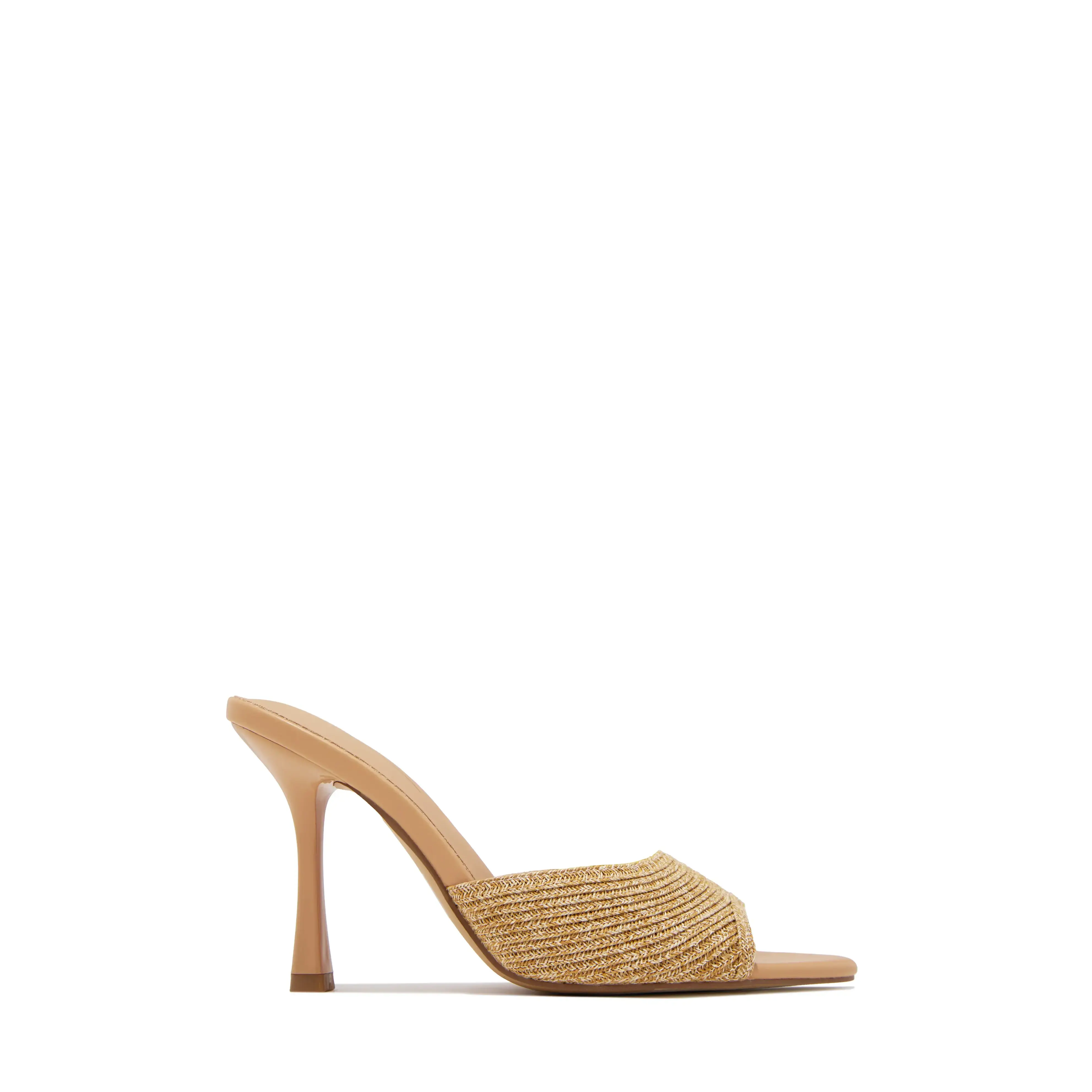 Noemi Raffia Mule Heels - Natural