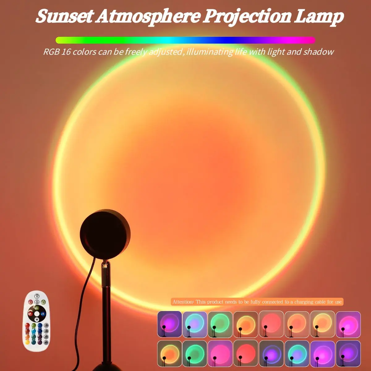 Sunset Atmospheric Projection Lamp, RGB Color Changing LED Ambient Light with Remote Control, Decorative Light for Home Bedroom Living Room, Adjustable RGB Lights