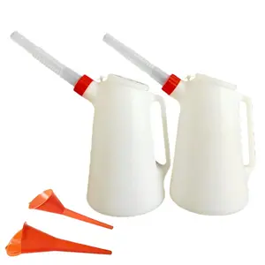 2 Pack Oil Jug 4 Quart  Oil Measuring Container  Engine Dispenser with Spout and Cap Plastic Automotive Funnel Set for Automotive Fluids