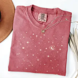 Comfort Colors Celestial Stars Shirt, Minimal Moon Constellation Graphic Tee, Vintage Astrology Aesthetic T-Shirt for Adults & Youth