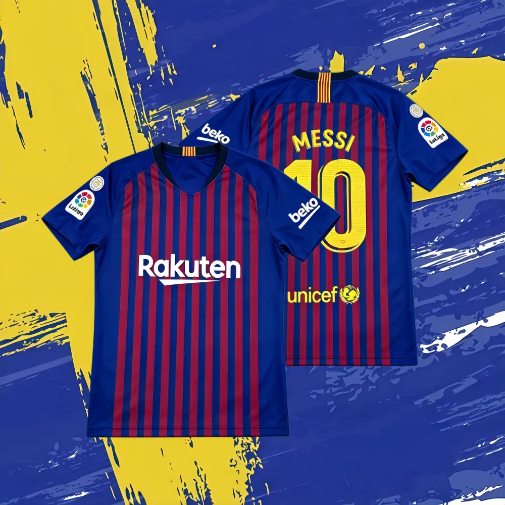 18-19 Season Home Red and Blue No. 10 Messi Short-Sleeve Soccer Jersey