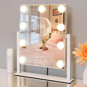 Mirror with Lights,Lighted Vanity Mirror with 9 Dimmable Bulbs for Dressing Room & Bedroom,3 Color Lighting,Modes Detachable 360°Ratation