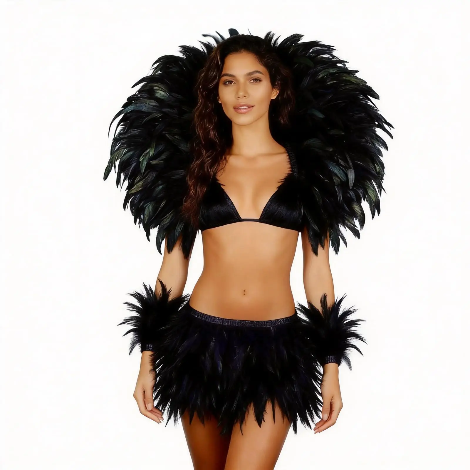 Women's Real Feather Carnival Costume Pro - Multicolor Large Feather Cape Cloak and Shorts Outfit for Rio Style Festival Party Womenswear Adjustable