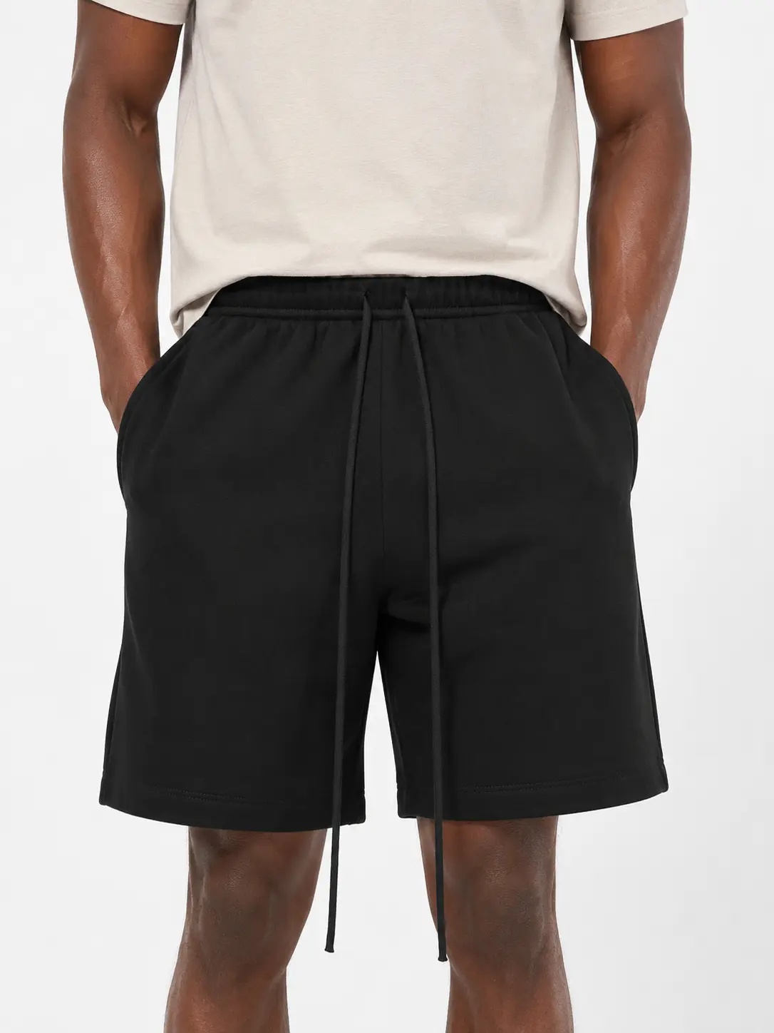 Men's Casual Plain Cotton Chino Shorts - Above-the-Knee Belted Style with an Elastic Drawstring Waist for Summer & Golf, Cold Wash, Normal Type, Menswear