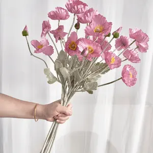 6 Artificial Poppy Flowers, Lifelike Artificial Flower, 59cm Long, Bendable and Fade-Resistant, Modern Style, DIY Flower Wall, Wedding Party Decor, Home Decoration