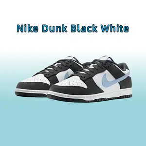 Nike Dunk Slip Resistant Abrasion Resistant Low Top Skateboard Shoes for Men Black White-IB3079-100