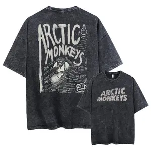 Retro Rock Arctic Monkeys Music Album Graphic T-Shrit Men's Vintage Washed Oversized Short Sleeve T Shirt Y2k Hip Hop Streetwear Menswear Top