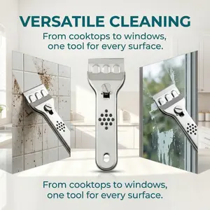 Multifunctional Stainless Steel Cleaning Scraper Set, Includes 1 Cleaner + 5 Blades, Kitchen Stove Glass Tile Adhesive Remover Tool