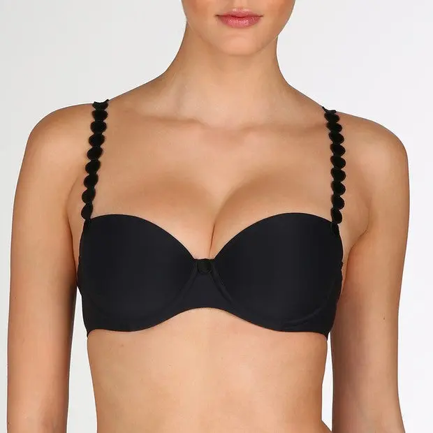 Women's 2-Piece Solid Balconette Bra and Thong Set - Sexy Wired Push Up with Convertible Adjustable Matching Straps for Natural Lift, Stylish Fit