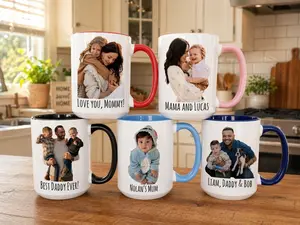 Personalized Family Photo Mug Ceramic – Custom Photo & Text Coffee Mug, Mother’s Day Gift for Mom Grandma, Father’s Day Gift for Dad Grandpa