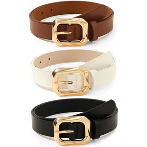 3pcs Women's Fashion Belt Minimalist Rectangle Buckle Belts, Versatile for Casual Dresses, Jeans, Trendy Exquisite Belts, PU Leather Belts, Casual Waist Belt