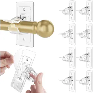 Curtain Rod Holders No Drilling, 8 Pack Adhesive Universal Curtain Rod Brackets for Rod 0.5"-1.18" in Diameter, Adhesive Curtain Rod Holder for Bedroom, Living Room, Bathroom