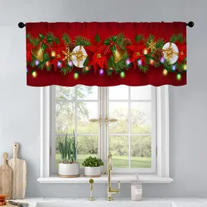 1Pc Christmas And New Year Printed Kitchen Curtains Christmas Border Decorations Garla Curtains Curtain Valance Living Room Bedroom Bathroom Home Decor 54X18 Inch