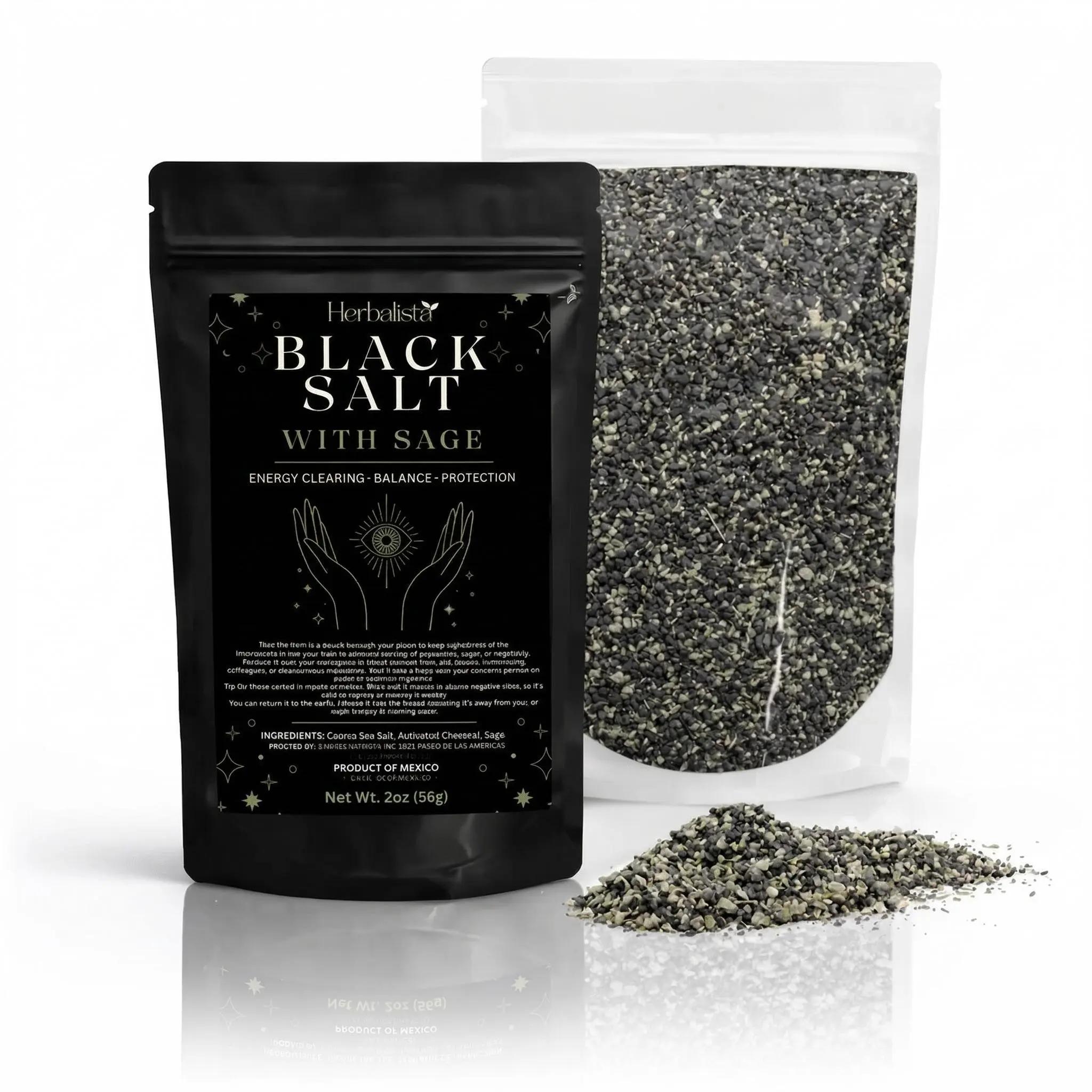 Yerbero Viral Sage + Black Salt 2oz (56g) – Protection & Cleansing Ritual Salt – Wiccan, Brujeria, Spiritual Purification