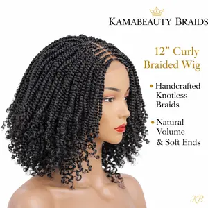 Luxury Curly Twist Bob Wig handmade by KAMABEAUTY BRAIDS. This knotless braided wig features soft curly ends, natural volume, lightweight feel, and HD lace for a realistic hairline. Perfect for everyday wear and special occasions.