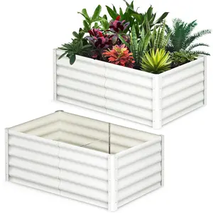 GARVEE Raised Garden Bed Set of 2, 6x3x1.5FT Galvanized Raised Garden Bed, Outdoor Large Planter Raised Beds Open Base with Safety Edge and Glove for Vegetables Flowers Ground Planter, Beige