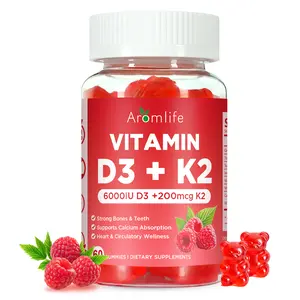 Vitamin D3 K2 Gummies for Bone Teeth, 6000IU D3 + 200mcg K2 Per Serving High Absorption Vitamin Gummies with Calcium & Magnesium for Women Men, 60 Count Raspberry Flavor Vegan Gluten-Free