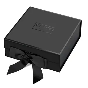 JYX Black Magnetic Gift Box with Side Ribbon Size L 13"x 12.1"x4.5" - Reusable Luxury Packaging for Gifts, Weddings & Special Occasions