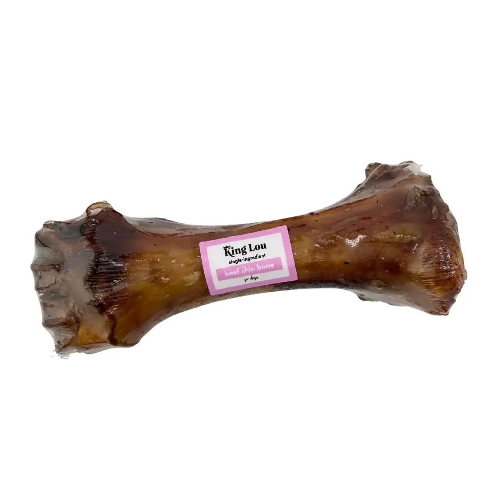 King Lou Whole Beef Shin Bone - 100% USA Grass Fed - Natural Dental Support & Chew Toy for Medium to Large Dogs - Single Ingredient - Slow Baked - No