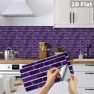 Peel and Stick Purple Subway Tile Stickers, DIY Waterproof Oil-Proof Backsplash for Kitchen Bathroom, 6/12/24/48 PCS