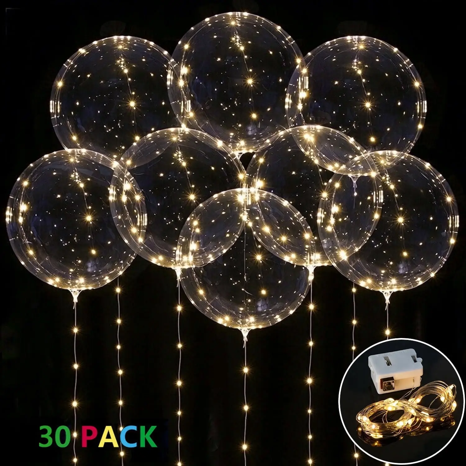 HOMEYA 10 Pack, 20 inch Glow Bubble Balloons with String Lights Included Batteries for Halloween Christmas Party Decoration