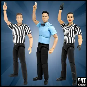 Set of Three Ultimate Referees With Deluxe Articulation for WWE & AEW Wrestling Action Figures: Male, Female & Classic