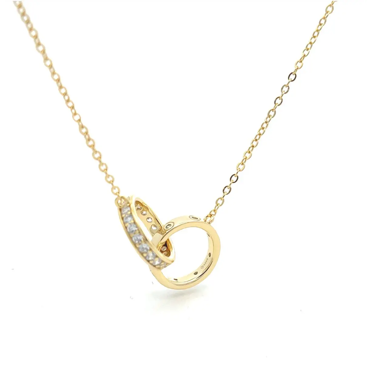 Unbreakable Bond two ring Interlocking Circle Gold Tone Necklace