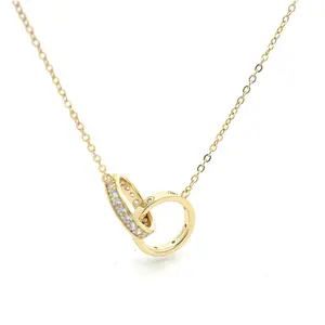 Unbreakable Bond two ring Interlocking Circle Gold Tone Necklace