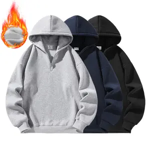 Men's Solid Color Half Zip Drop Shoulder Hoodie, Regular Fit Casual Long Sleeve Sweatshirt, Suitable for Autumn and Winter, Men's Everyday Wear, Men's Hoodie, Loose Fit, Trendy Streetwear Brand Men's Top, TikTok Shopping, Autumn Outfit