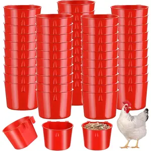 60 Pcs Cage Cups Chicken Feeder Birds Hanging Feeders Seed Bowl 8 oz Plastic Water Bowl Hanging Chicken Gamefowl Waterer Feeding Watering Dish Coop Cups for Parrot Parakeet Poultry(Red)