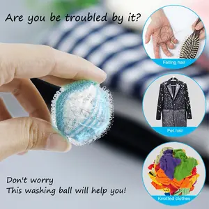 Reusable laundry Helper balls (6 for 1 pack) - prevents fabric tangles, captures fluff and hair, and improves cleaning ability Detergent Lint Plastic