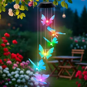 Solar Wind Chimes for Outside, Butterfly Wind Chimes, Color Changing LED Mobile Wind Chime, Solar Butterfly Lights for Outdoor Porch Deck Garden Patio Decor, Blue