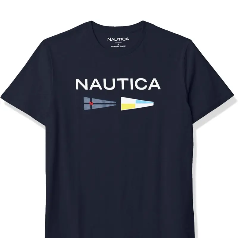 Nautica Men's T-Shirt in Navy Blue with Classic Logo Design