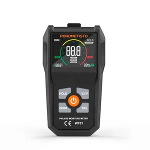 POROMETISTO-WT01 Digital Wood Moisture Meter, Pinless 6-in-1 Handheld Non-Destructive Moisture Detector for Wood, Wallboard, and Masonry, Visual/Audible Alarm, Humidity Temperature Auto Teste, Water Leak Detector