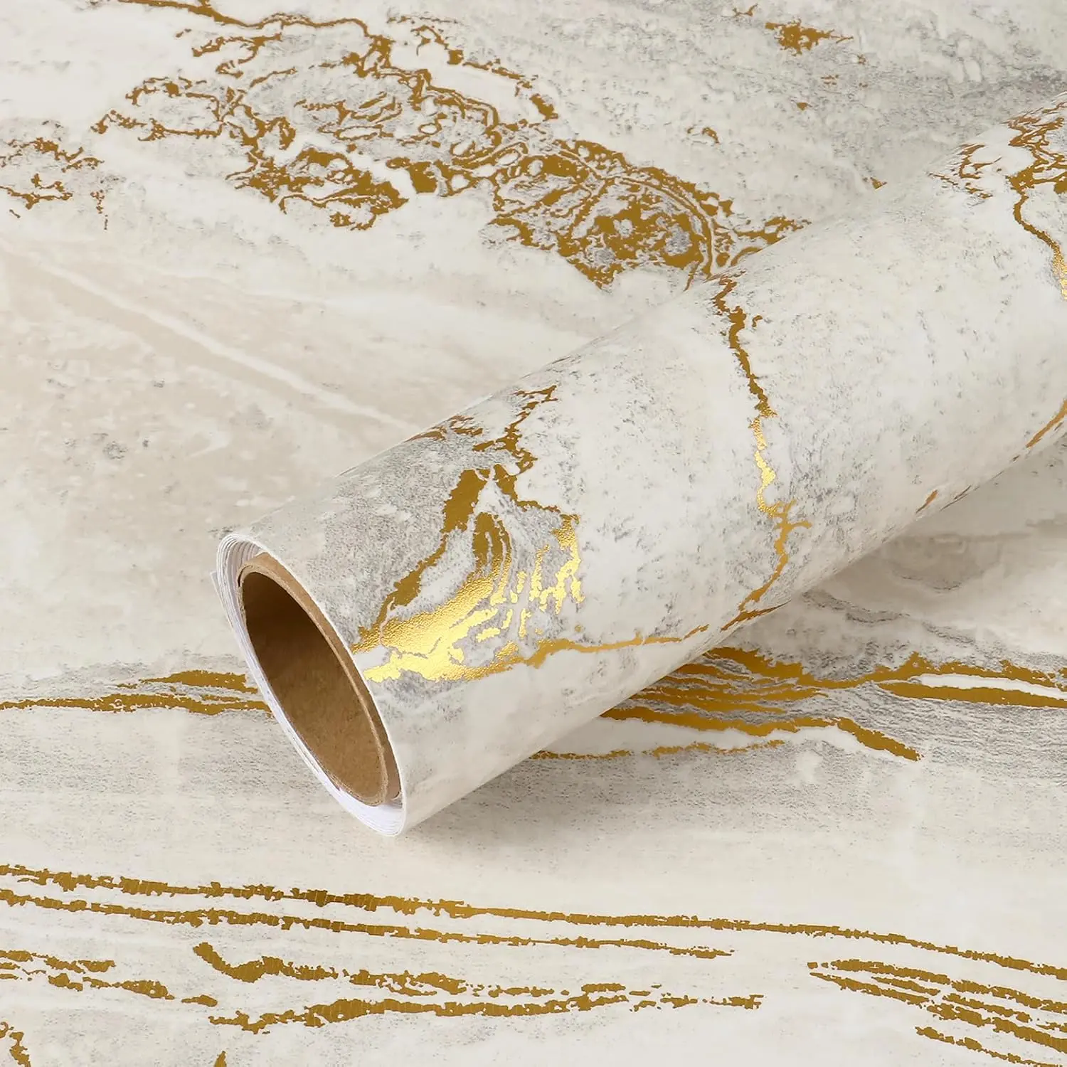 Beige Gold Liquid Marble Contact Paper for Countertops Waterproof Peel and Stick Countertops Marble Wallpaper for 15.7''x118'' Self Countertop Vinyl for Table