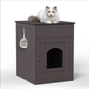 Wooden Cat Litter Box Enclosure, Indoor Pet House Nightstand