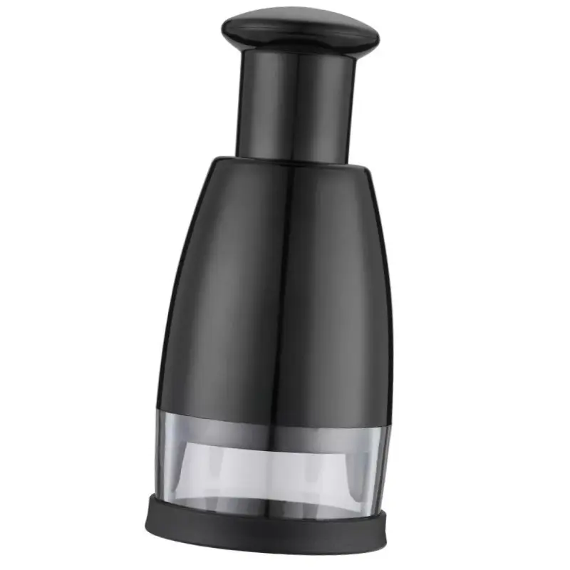 Mini Push Chopper: Manual Food Chopper & Dicer, Stainless Steel Blades, Dishwasher-Safe, Black, 2-Piece Set