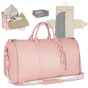 Travel Duffle Bag with Garment & Shoe Compartment, Waterproof Weekender Bag Carry On Tote Bags for Women, Casual Zipper Duffel Bag Luggage Bag with Trolley Sleeve