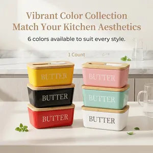 Ceramic Butter Dish Set with Bamboo Lid and Knife, Sealed Silicone Butter Box, Ideal for Kitchen Counter and Fridge, Perfect for Baking and Gifting