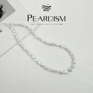 PEARLISM Freshwater Keshi Pearl Full String Necklace 5-7mm 40cm Authentic Nucleus-Free Irregular Shapes Iridescent Luster Hand-Knotted-N48TTITX