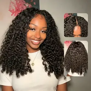  200 Density V Part Wig Burmese Curly Wig Human Hair Glueles Wig 30 Inches No Lace Machine Made Upgrade V Shape Clip Wear&Go Wig for Women Human Hair Head Clip In Half Wig Beginner-Friendly Body Half Wig