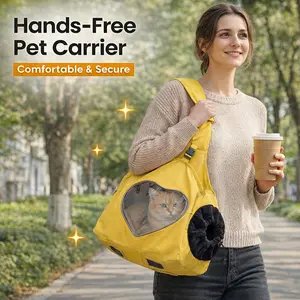 Hands-Free Pet Carrier with Heart Shaped Window Adjustable Shoulder Sling for Cats and Dogs Up to 15 Lbs Breathable Mesh Padding Travel Bag for Outdoor Walking Hiking Pet Carrying Case Spring 2026 Accessory Gift Idea