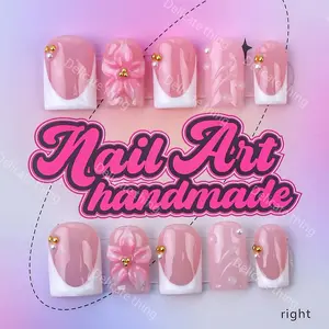Delicatething Y2K Style Nail Set, Handmade Square Duckbill Nails, 4 Sizes XS S M L, Perfect Gift for Girls, Includes Jelly Glue Crystal Stick