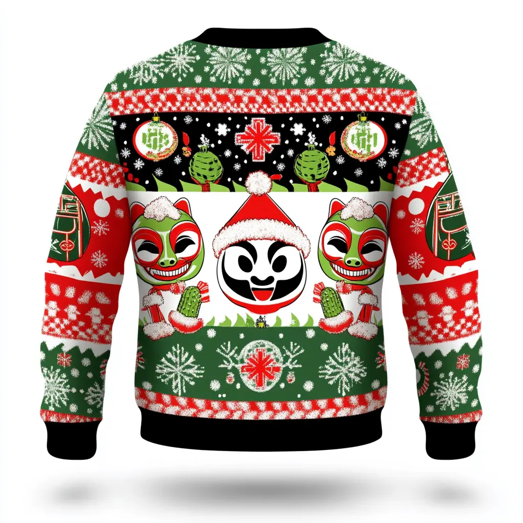 Fun & Festive Japanese Kappa Mask Ugly Christmas Sweater - Perfect for Holiday Parties & Family Gatherings | Funny Gift for Men, Women & Kids