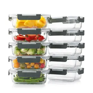10 Pack 22 Oz Glass Meal Prep Containers with Lids, Reusable Glass Food Storage Containers with Lids, Leak Proof, Microwave, Oven, Freezer and Dishwasher Safe (Gray) Insulated Lunchbox Cooler Airtight