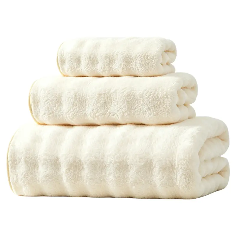 Coral Fleece 3-Piece Towel Set: Face Towel + Hand Towel +   bath   Towel， soft Essential White Bath Towel ultra-soft microfiber