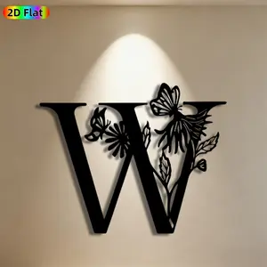 1pc Monogram W Metal Wall Art,Floral Butterfly Statue Mural,Ideal Gift for New Year,Easter,Monogram Decor Enthusiasts,Rust-Resistant Metal Wall Decor Wall Sculptures,Perfect for Living Room Wall & Garden Fence Wall,Charming Year-Round Home Decor
